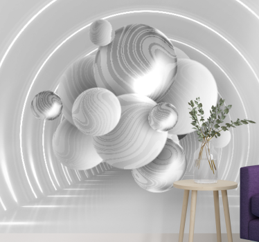 Papel pintado 3D formas circulares flotantes - TenVinilo