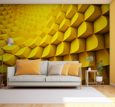 Fotomural amarillo 3D geometría futurista - TenVinilo