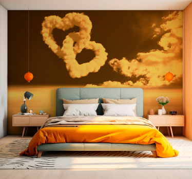 Fotomural amoroso Nubes en forma de corazón y delfines - TenVinilo
