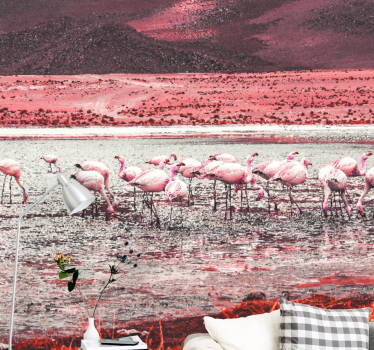 Fotomural animal escena de hábitat de flamencos - TenVinilo