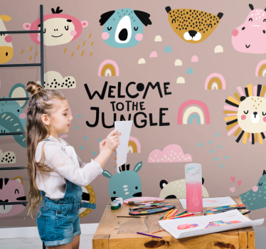 Fotomural animales adorables de la jungla - TenVinilo