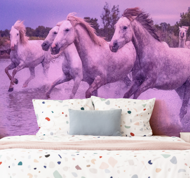 Fotomural animales caballos blancos al galope - TenVinilo