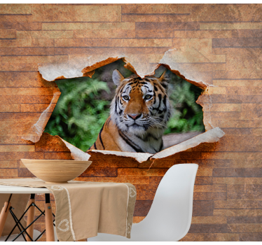 Fotomural animales cabeza de tigre en la pared - TenVinilo