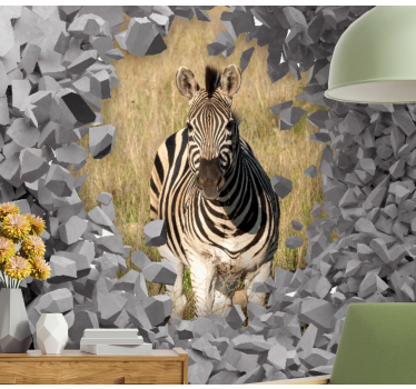 Fotomural animales cebra emergente entre rocas - TenVinilo