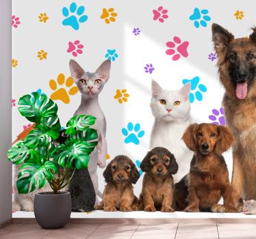 Fotomural animales compañeros felices de mascotas - TenVinilo