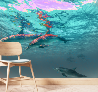 Fotomural animales delfines nadando juguetonamente - TenVinilo
