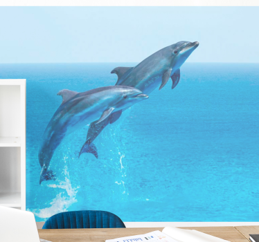 Fotomural animales delfines saltando juguetonamente - TenVinilo