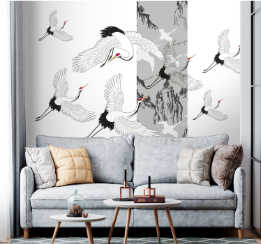 Fotomural animales diseño de grúas voladoras - TenVinilo