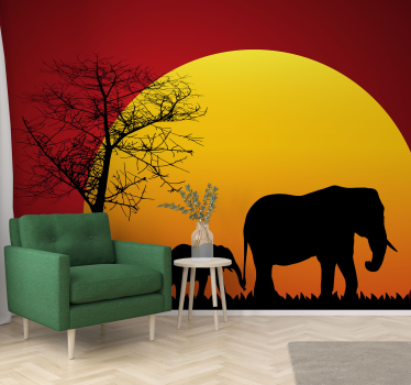 Fotomural animales elefantes al anochecer - TenVinilo