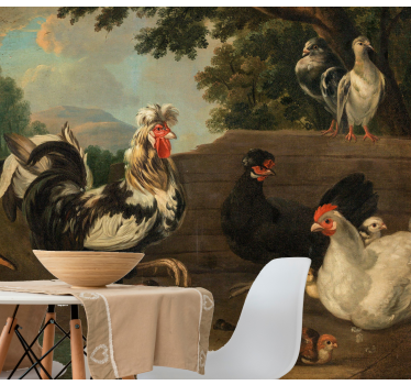 Fotomural animales escena de aves de granja - TenVinilo