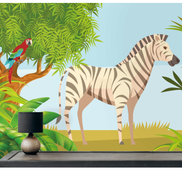 Fotomural animales escena de cebra y loro - TenVinilo