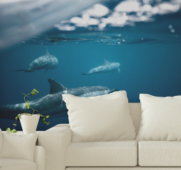 Fotomural animales escena de delfines nadando - TenVinilo