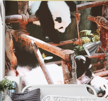 Fotomural animales escena de juego de pandas - TenVinilo