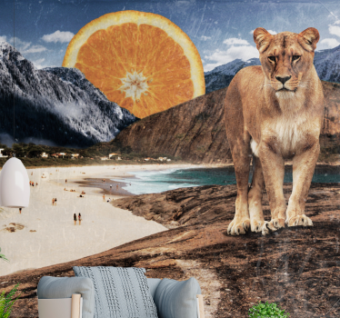 Fotomural animales escena de leones en la playa - TenVinilo