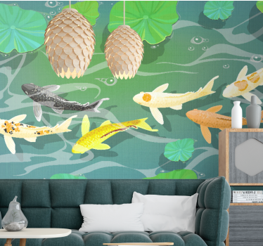 Fotomural animales estanque de peces koi - TenVinilo