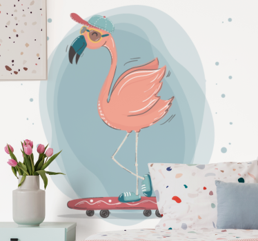 Fotomural animales flamenco patinador divertido - TenVinilo