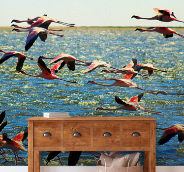 Fotomural animales grupo de flamencos voladores - TenVinilo
