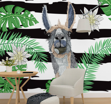 Fotomural animales llama con hojas - TenVinilo