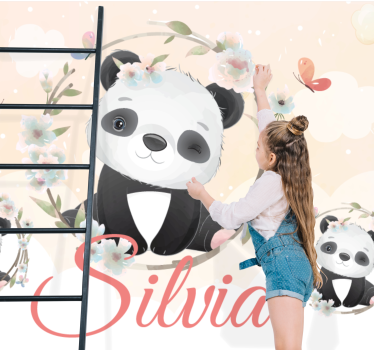 Fotomural animales panda con flores - TenVinilo