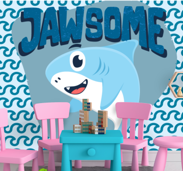 Mural de pared infantil personaje de tiburón mandíbula - TenVinilo