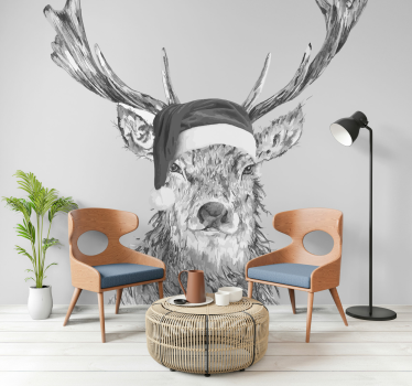 Fotomural animales reno con gorro - TenVinilo