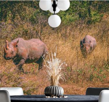 Fotomural animales rinocerontes en la pradera - TenVinilo