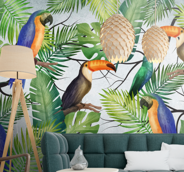 Fotomural animales tema de aves tropicales - TenVinilo