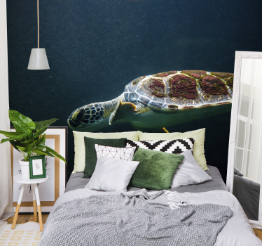 Mural habitación matrimonio tortuga marina nadadora - TenVinilo