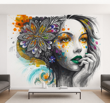 Fotomural arte urbano retrato de colores explosivos - TenVinilo