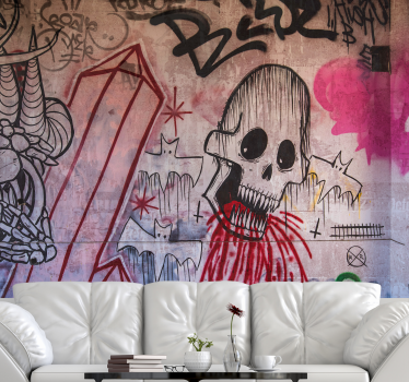 Fotomural arte urbano calavera y murciélagos - TenVinilo