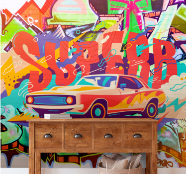 Fotomural arte urbano coche retro - TenVinilo