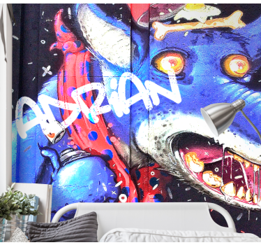 Fotomural arte urbano lobo azul personalizable - TenVinilo
