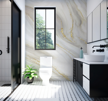 Fotomural baño mármol blanco con vetas imitación color dorado - TenVinilo