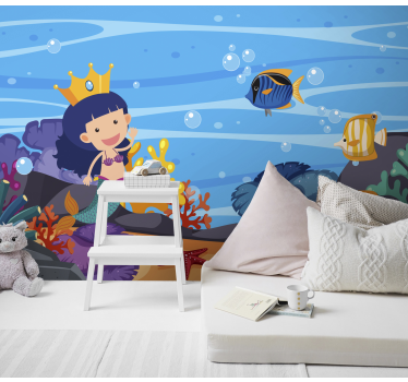 Mural de pared infantil caricatura de sirena submarina - TenVinilo