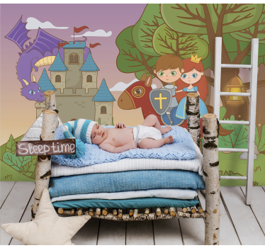 Mural infantil pared cuento de san jorge - TenVinilo