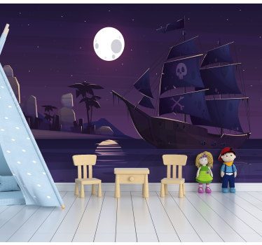 Mural infantil pared imágenes de aventuras piratas - TenVinilo