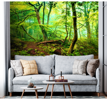 Papel pintado paisaje bosque verde claro - TenVinilo