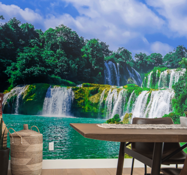 Papel pintado paisaje cascada oasis verde - TenVinilo
