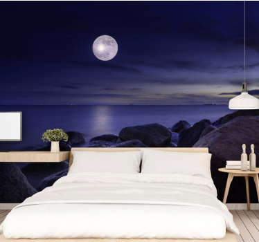 Fotomural cielo paisaje marino iluminado lunar - TenVinilo