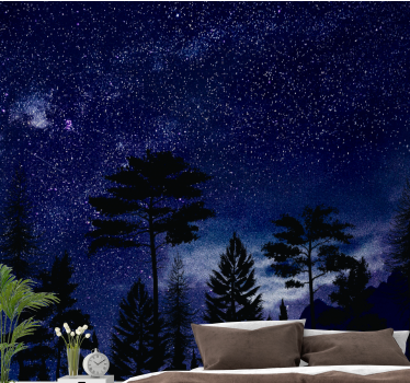 Fotomural cielo siluetas de bosque estrellado - TenVinilo