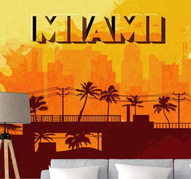 Fotomural ciudad atardecer en el horizonte de miami - TenVinilo