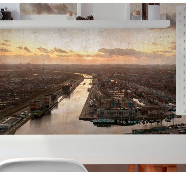 Fotomural ciudad atardecer sobre el paisaje urbano - TenVinilo