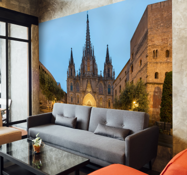 Mural de ciudad Barcelona catedral atardecer - TenVinilo