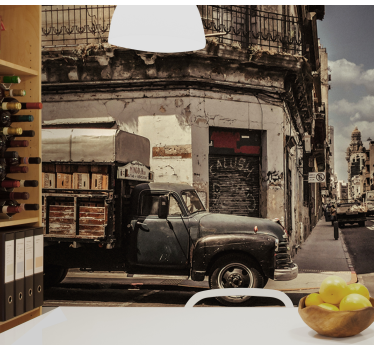 Fotomural ciudad camión vintage en la calle - TenVinilo