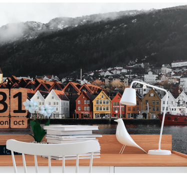 Fotomural ciudad casas frente al mar en bergen - TenVinilo