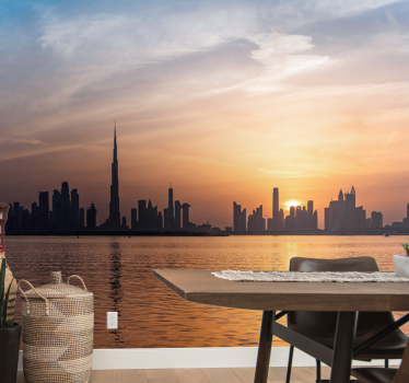 Fotomural ciudad dubai skyline al atardecer - TenVinilo