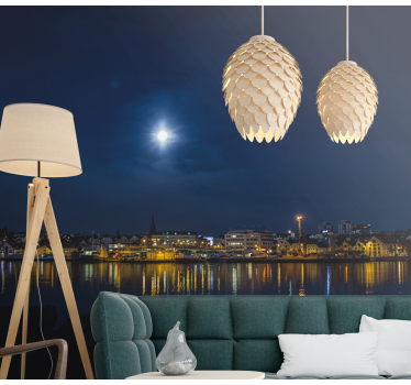 Fotomural ciudad reflejos urbanos iluminados por la luna - TenVinilo