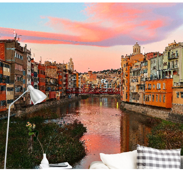 Fotomural ciudad girona río al atardecer - TenVinilo