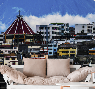 Fotomural ciudad paisaje urbano con volcán - TenVinilo