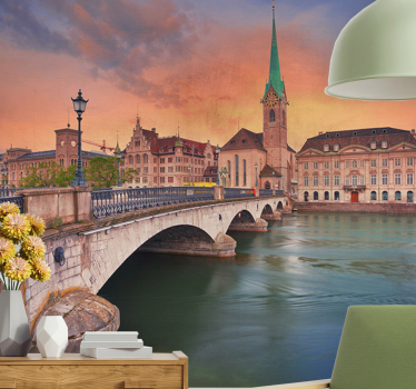 Fotomural ciudad puente de zúrich al atardecer - TenVinilo